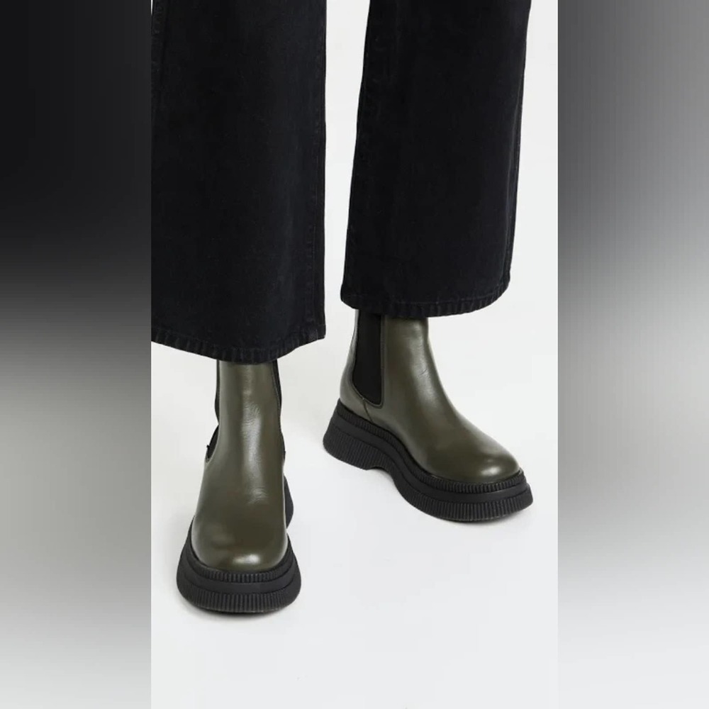 NWOB GANNI - Creepers Leather Chelsea Boots - Kalamata Olive Green - EU 40/US 10 - Picture 6 of 16
